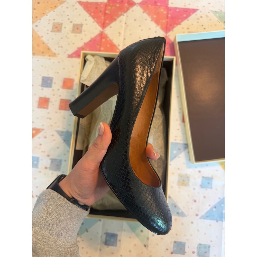 Coach Sue Printed Snake Black Leather Block Heel Pumps Q1575 Mens 8.5 B